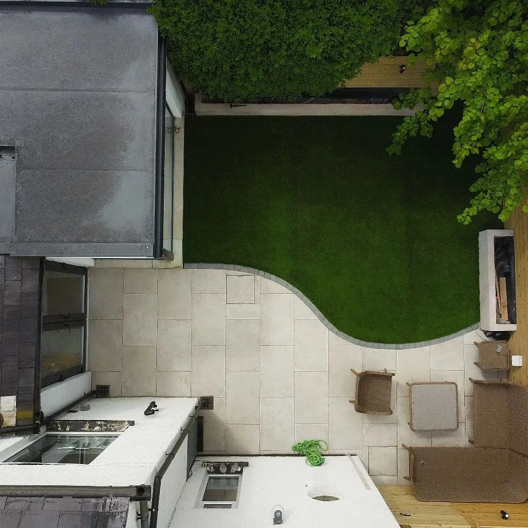 Aerial view of completed back garden transformation